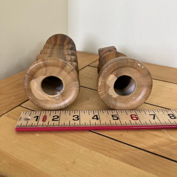 Brown Ceramic Taper Candle Holders Vintage Set of 2 Wood-Look Glaze 8" Tall - Picture 6 of 6